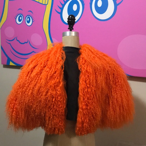 Krizia Orange Mongolian Fur Bolero Jacket - Picture 5 of 8